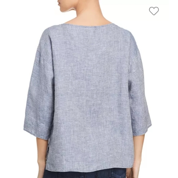 Eileen Fisher Organic Linen Boatneck 3/4 Sleeve Boho Chic Top Size XS in gray - Picture 2 of 10